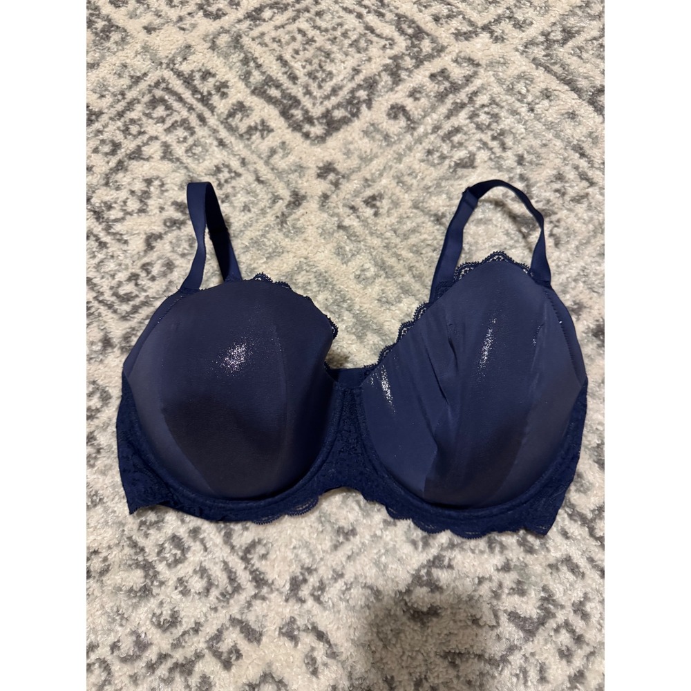 Victoria's Secret Dream Angels Navy Blue Lined Demi Bra 38DDD Lace Trim Shimmer